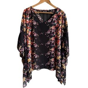 Orange Fashion Village Floral Chiffon Poncho Top O/S Multicolour Pretty Flowy